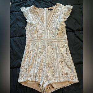 Lulus Elegant Lace Romper in Cream